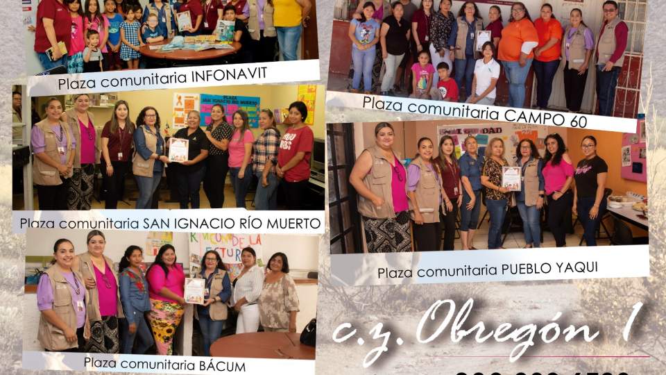 Por su destacado desempeño en el programa de Fomento a la Lectura y Escritura, personal de 5 Plazas Comunitarias de la CZ Obregón 1 del ISEA, recibieron un reconocimiento de manos de la directora general de la institución Mary Carrazco.