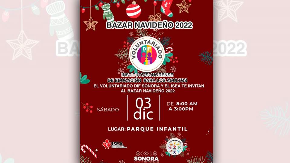Te invitamos a participar en el Bazar Navideño 2022, próximo sábado 03 de diciembre en el parque infantil de 8:00a.m a 3:00pm, donde encontrarás todo lo que necesitas para estas próximas fiestas decembrinas a muy bajos precios.¡te esperamos!