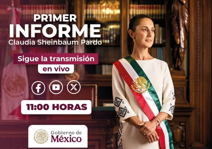 ⚠️ ¡No se pierdan en punto de las 11:00 horas, la transmisión del Primer Informe de nuestra Presidenta Claudia Sheinbaum Pardo. 📈